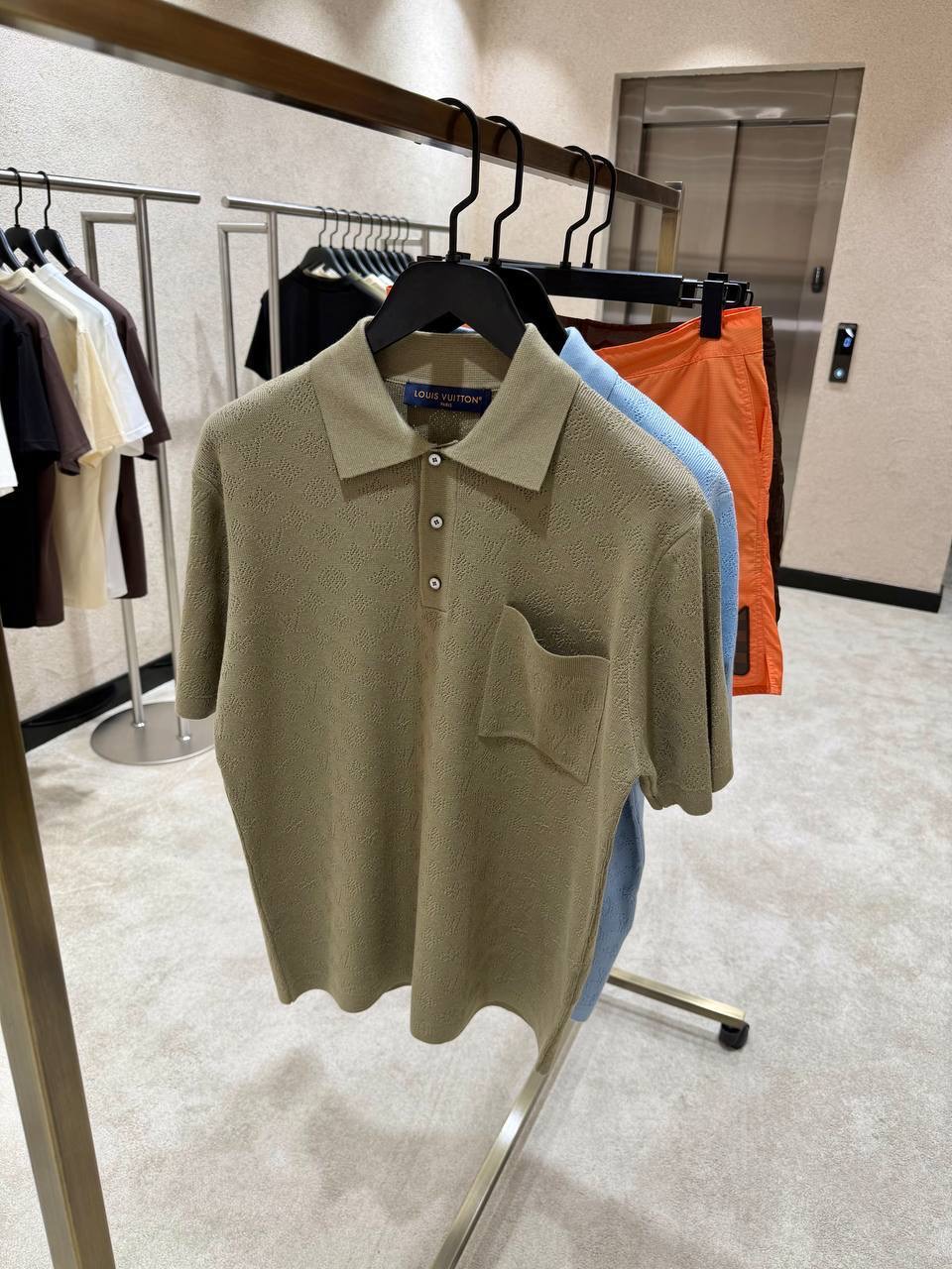 Khaki LV Monogram pointelle short-sleeved polo tee - Image 2