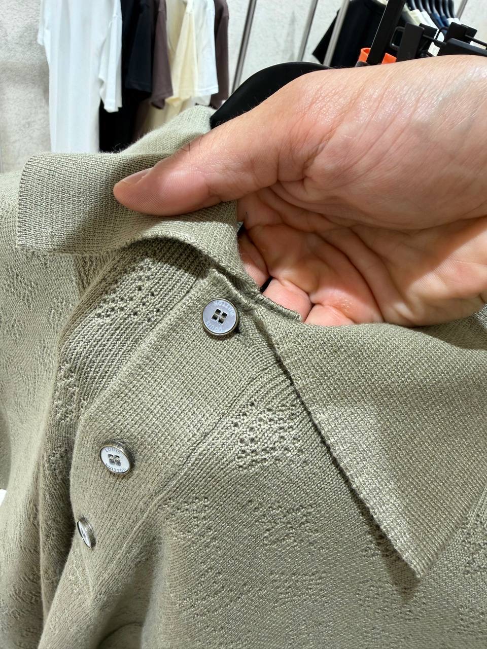 Khaki LV Monogram pointelle short-sleeved polo tee - Image 5