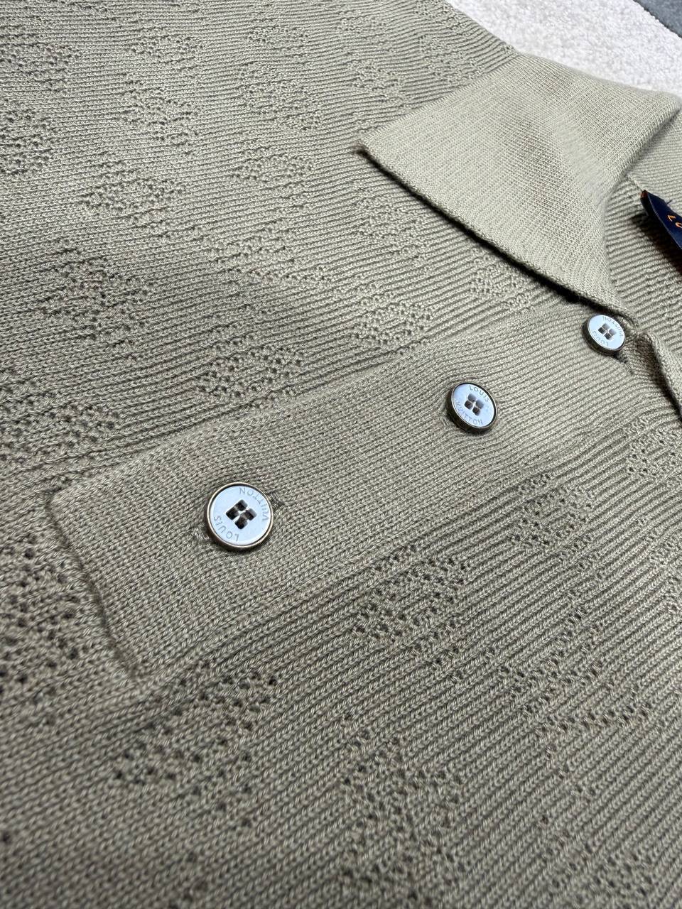 Khaki LV Monogram pointelle short-sleeved polo tee - Image 8