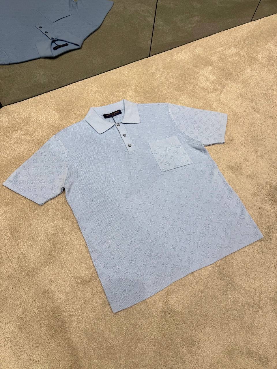 Blue LV Monogram pointelle short-sleeved polo tee - Image 6