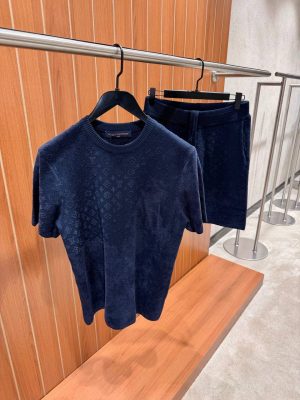 Navy LV Graphic Jacquard short-sleeved crewneck shorts set