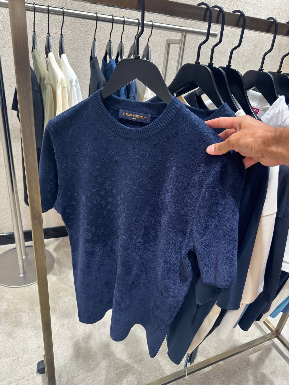 Navy LV Graphic Jacquard short-sleeved crewneck shorts set - Image 4