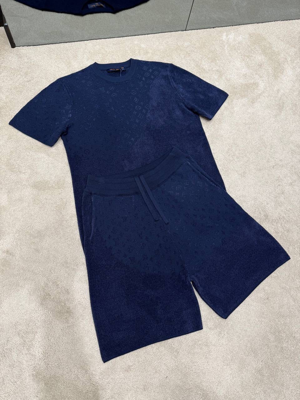 Navy LV Graphic Jacquard short-sleeved crewneck shorts set - Image 5