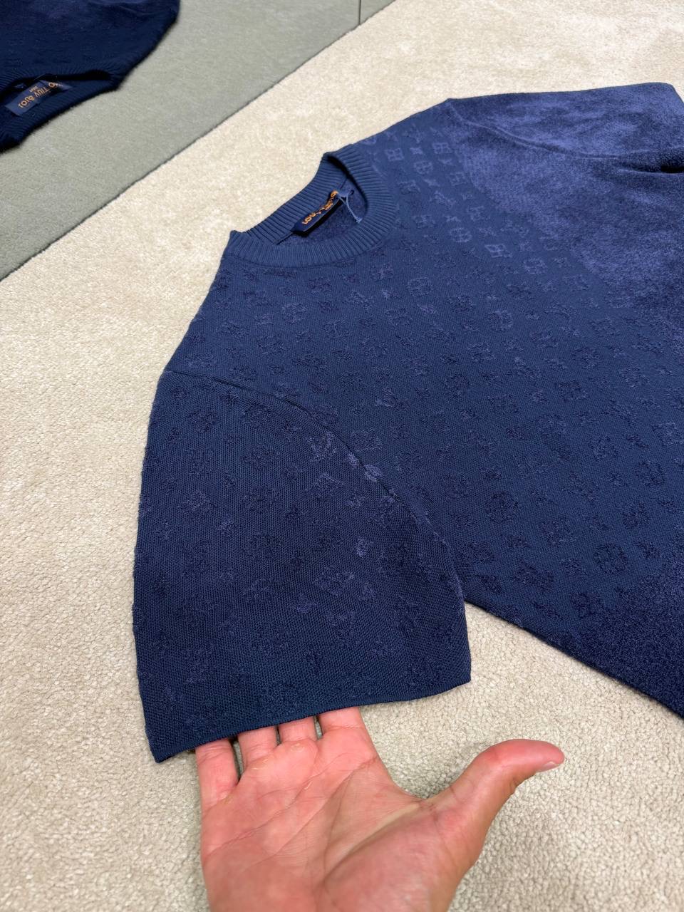 Navy LV Graphic Jacquard short-sleeved crewneck shorts set - Image 6