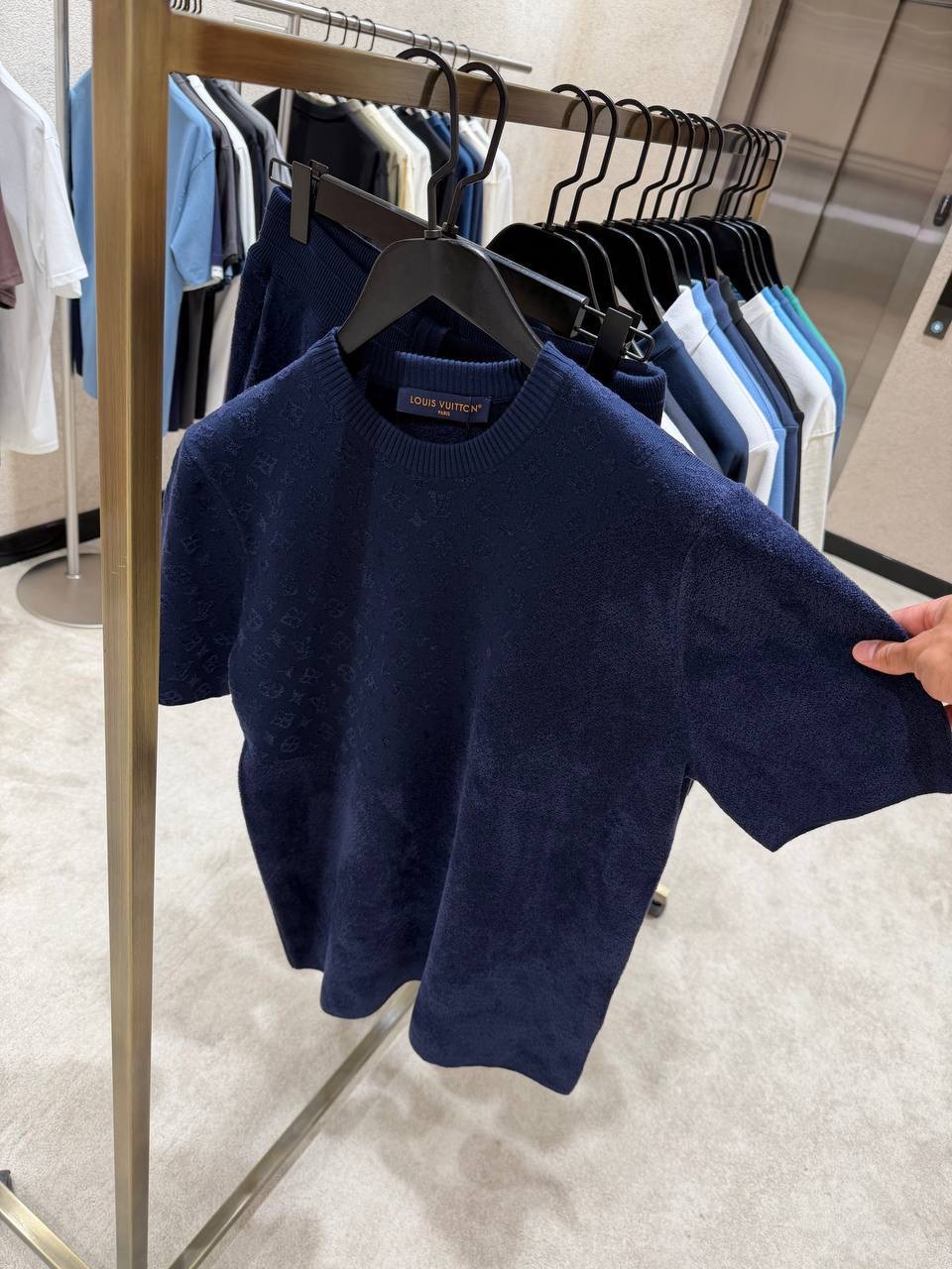 Navy LV Graphic Jacquard short-sleeved crewneck shorts set - Image 7