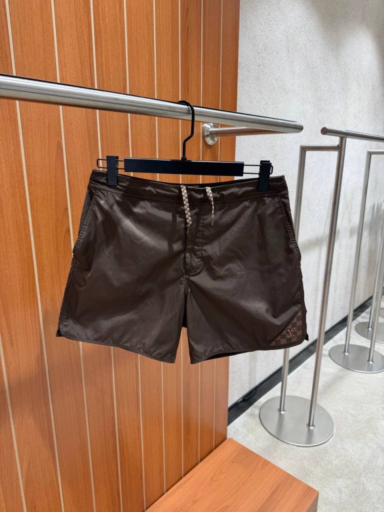 Brown LV damier heritage patch signature swim shorts