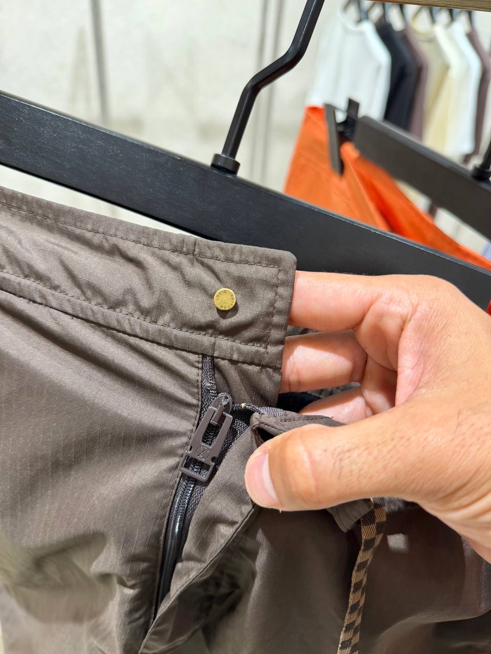 Brown LV damier heritage patch signature swim shorts - Image 4