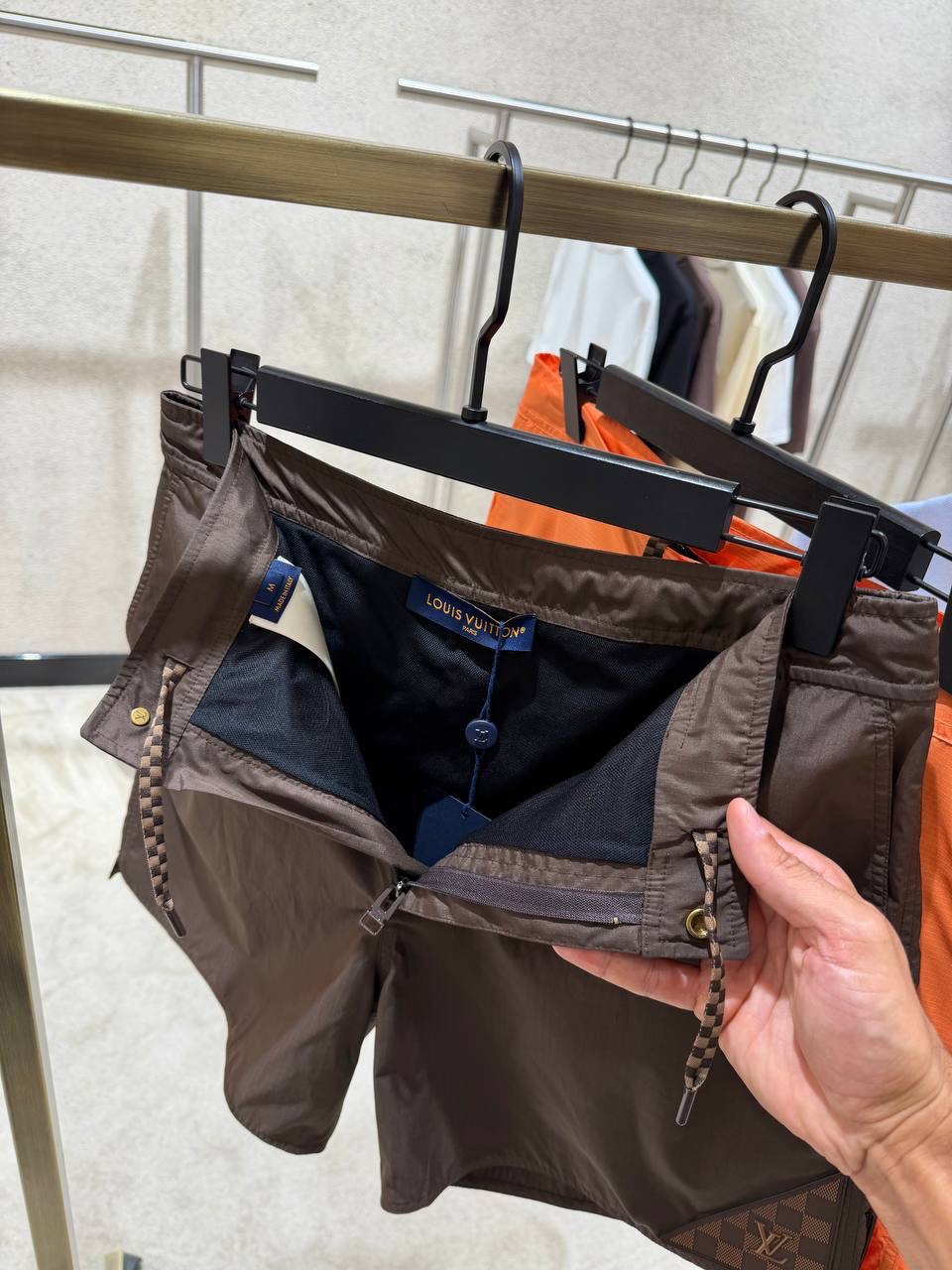 Brown LV damier heritage patch signature swim shorts - Image 6