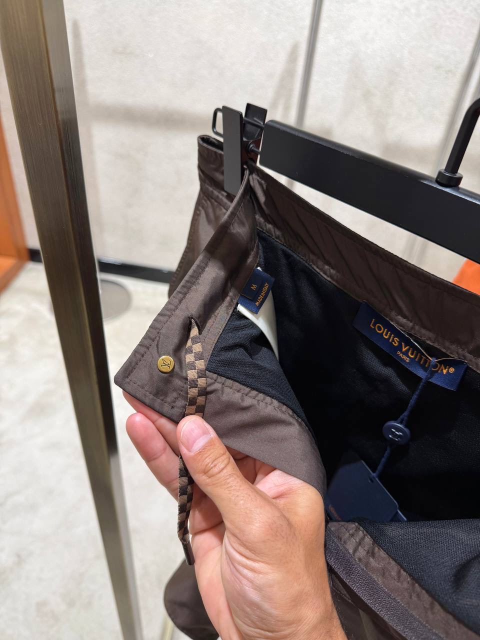 Brown LV damier heritage patch signature swim shorts - Image 7