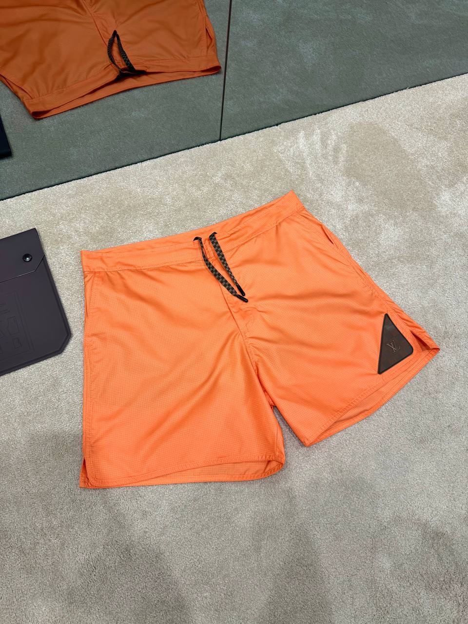 Orange LV damier heritage patch signature swim shorts - Image 5