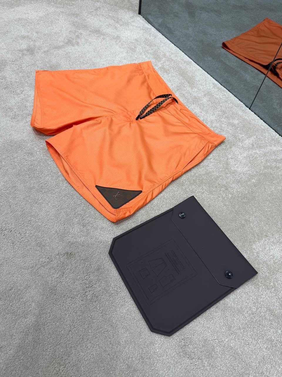 Orange LV damier heritage patch signature swim shorts - Image 6