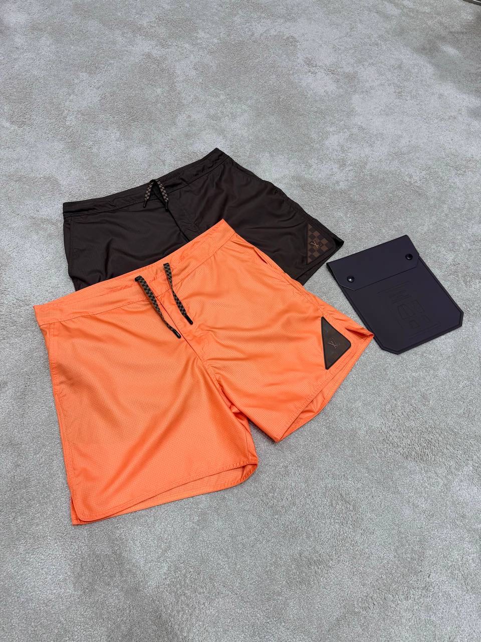 Brown LV damier heritage patch signature swim shorts - Image 10