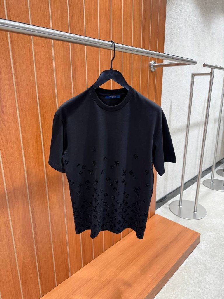 Black LV Flock Print Monogram Gradient cotton tee