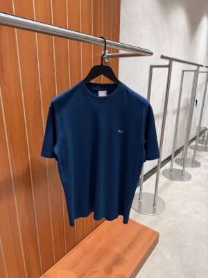 Navy Dior Sea island embroidered logo cotton jersey tee