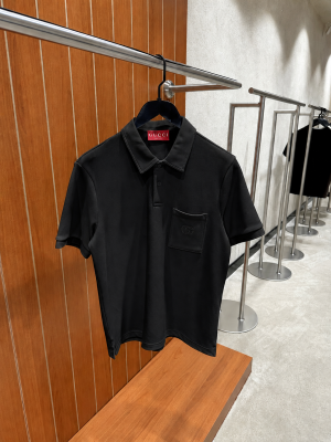 Black Gucci embroidered piquet polo cotton tee