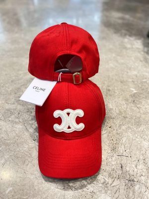 Red Celine Women Do Not Delete Logo Cappello baseball hat