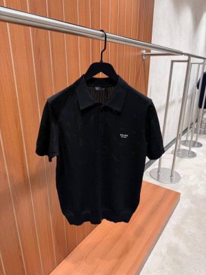 Black Prada perforated polo shirt