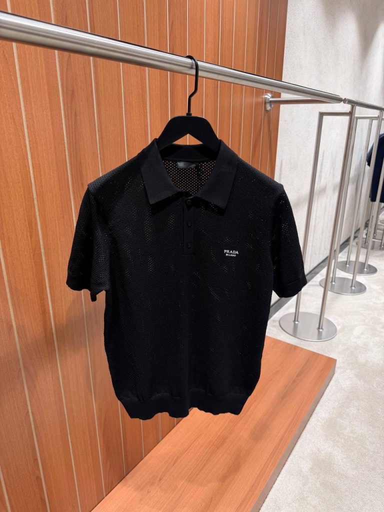 Black  Prada perforated polo shirt