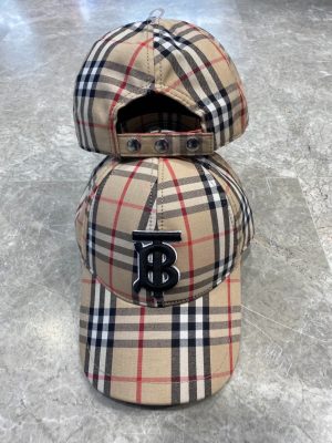 Beige Burberry vintage check cotton black TB logo appliqué baseball hat