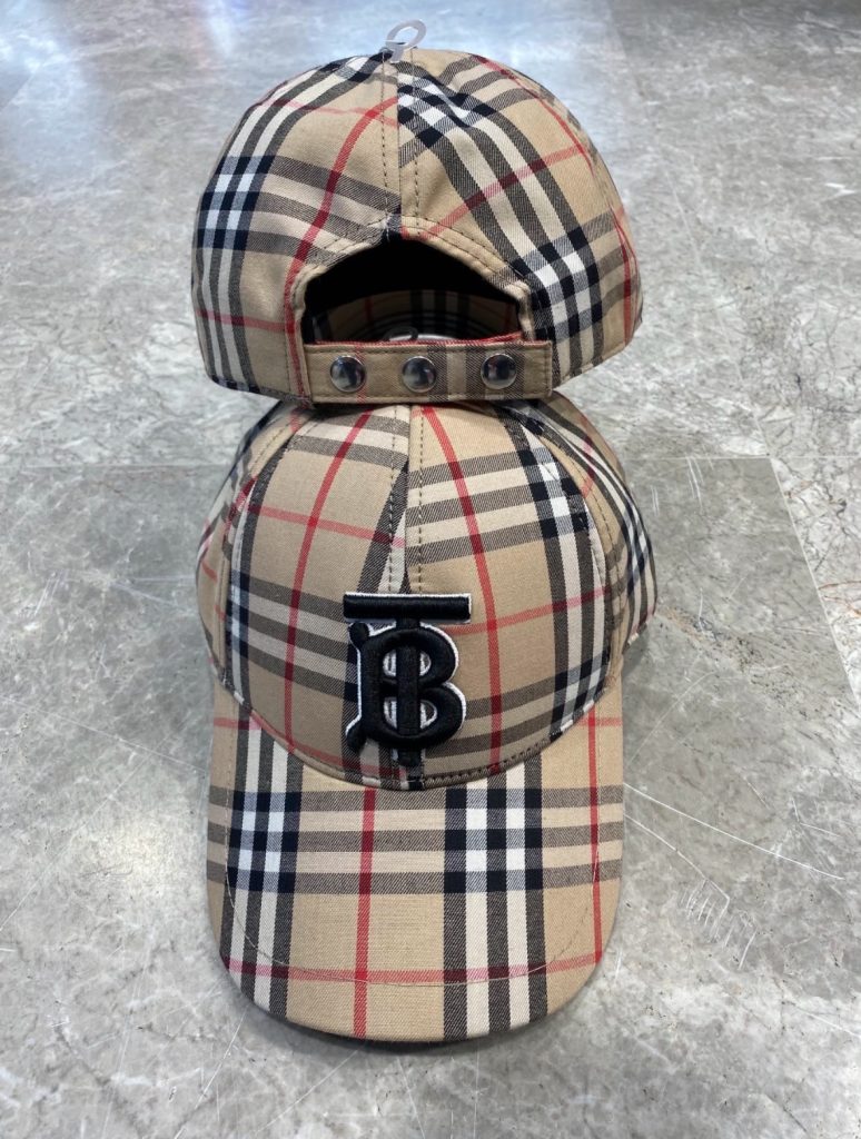 Beige Burberry vintage check cotton black TB logo appliqué baseball hat