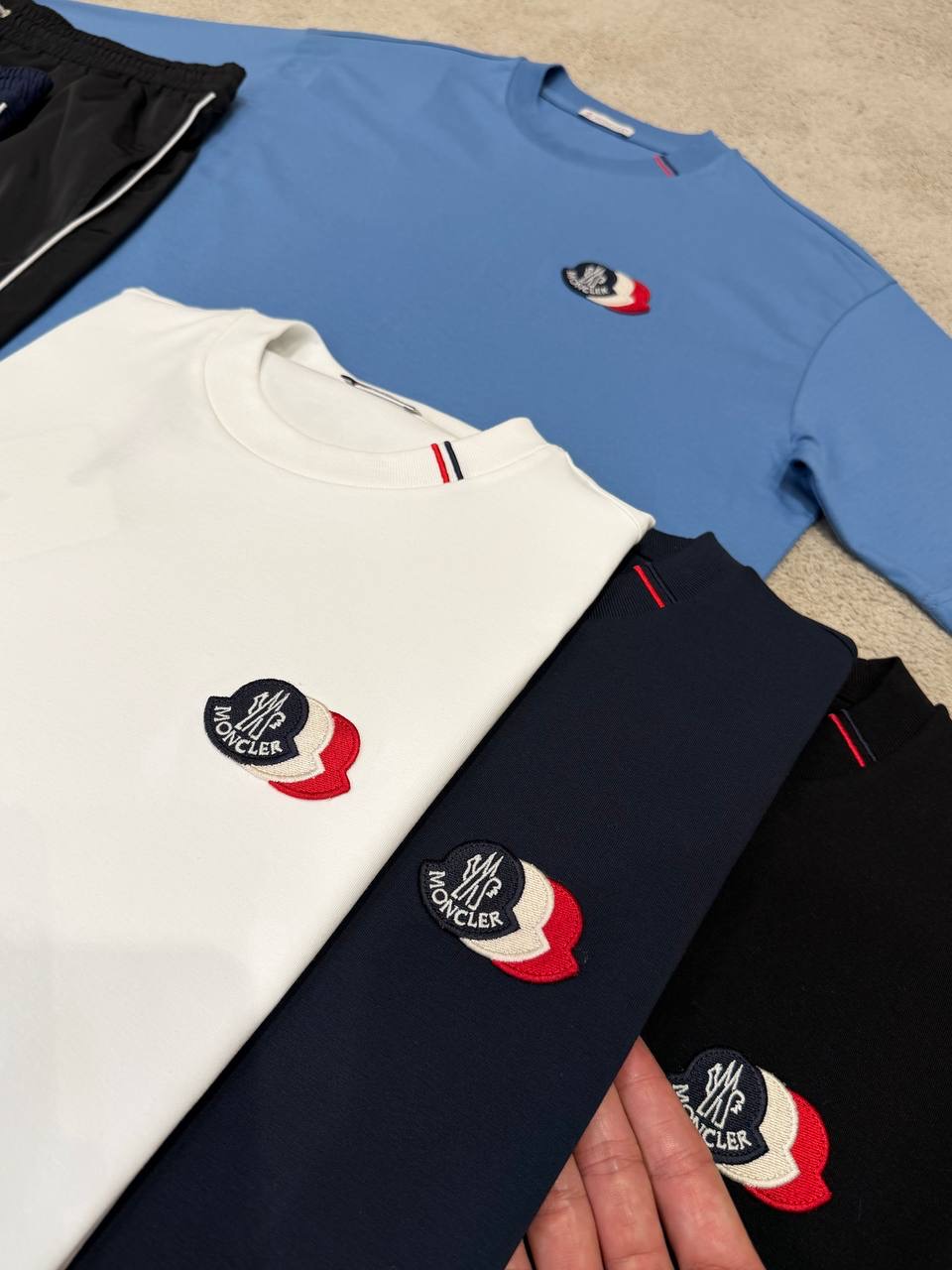 White Moncler tricolor logo patch embroidered cotton tee - Image 5