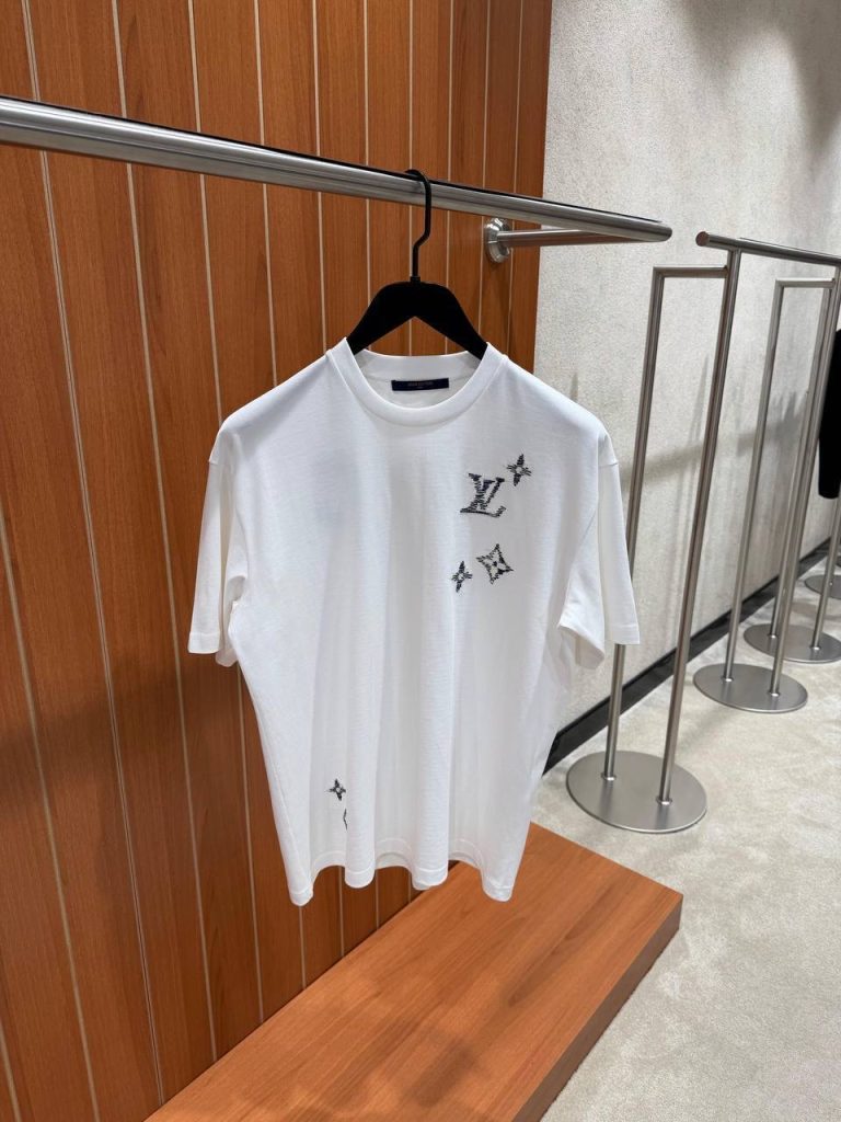 White LV Monogram signature sashiko embroidery cotton tee