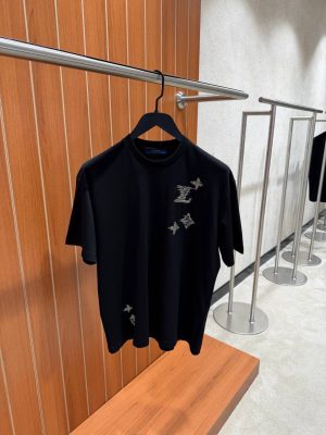 Black LV Monogram signature sashiko embroidery cotton tee