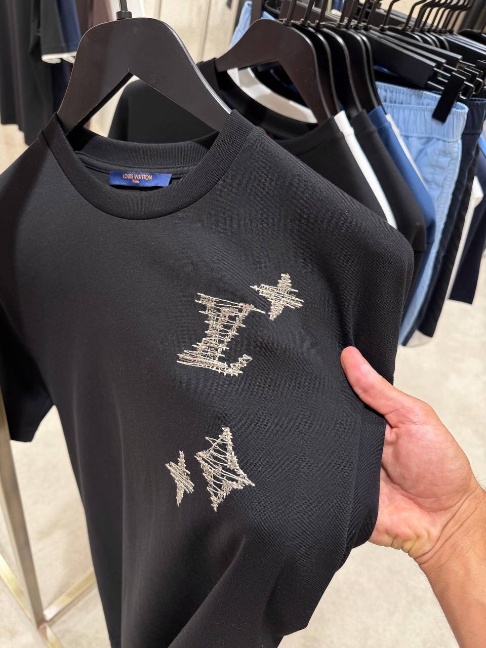 Black LV Monogram signature sashiko embroidery cotton tee - Image 2