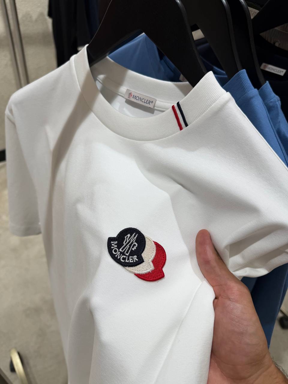 White Moncler tricolor logo patch embroidered cotton tee - Image 2