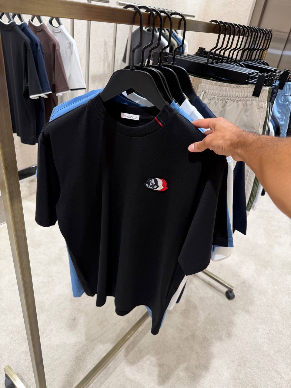 Black Moncler tricolor logo patch embroidered cotton tee - Image 2