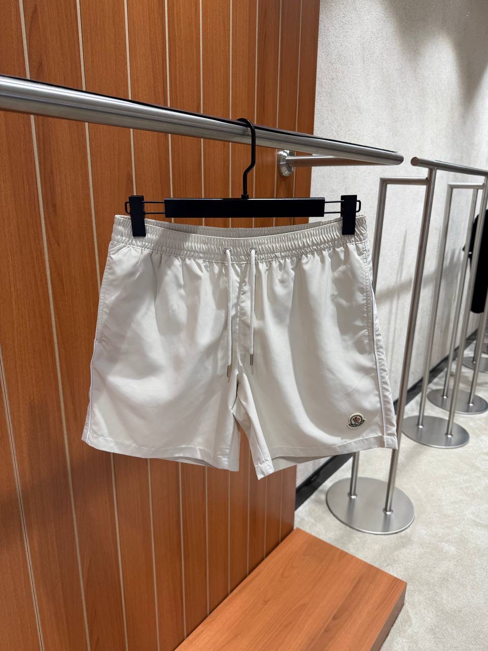 White Moncler logo-patch drawstring-waist swim shorts