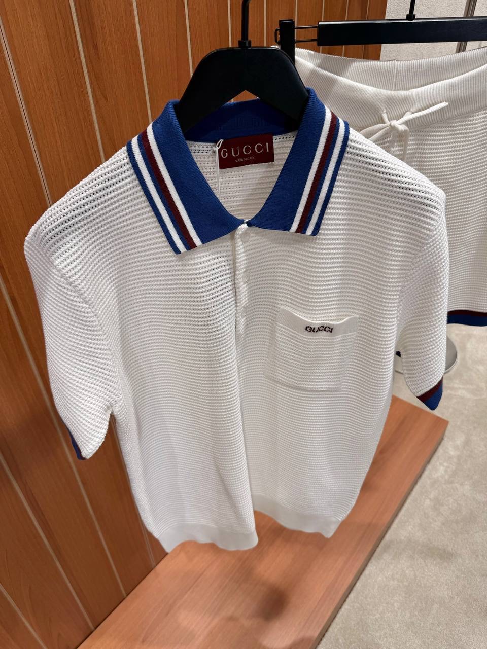 White Gucci Piquet Intarsia knit polo shorts set - Image 6