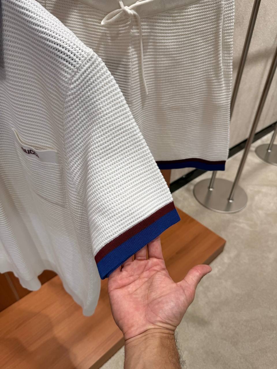White Gucci Piquet Intarsia knit polo shorts set - Image 5