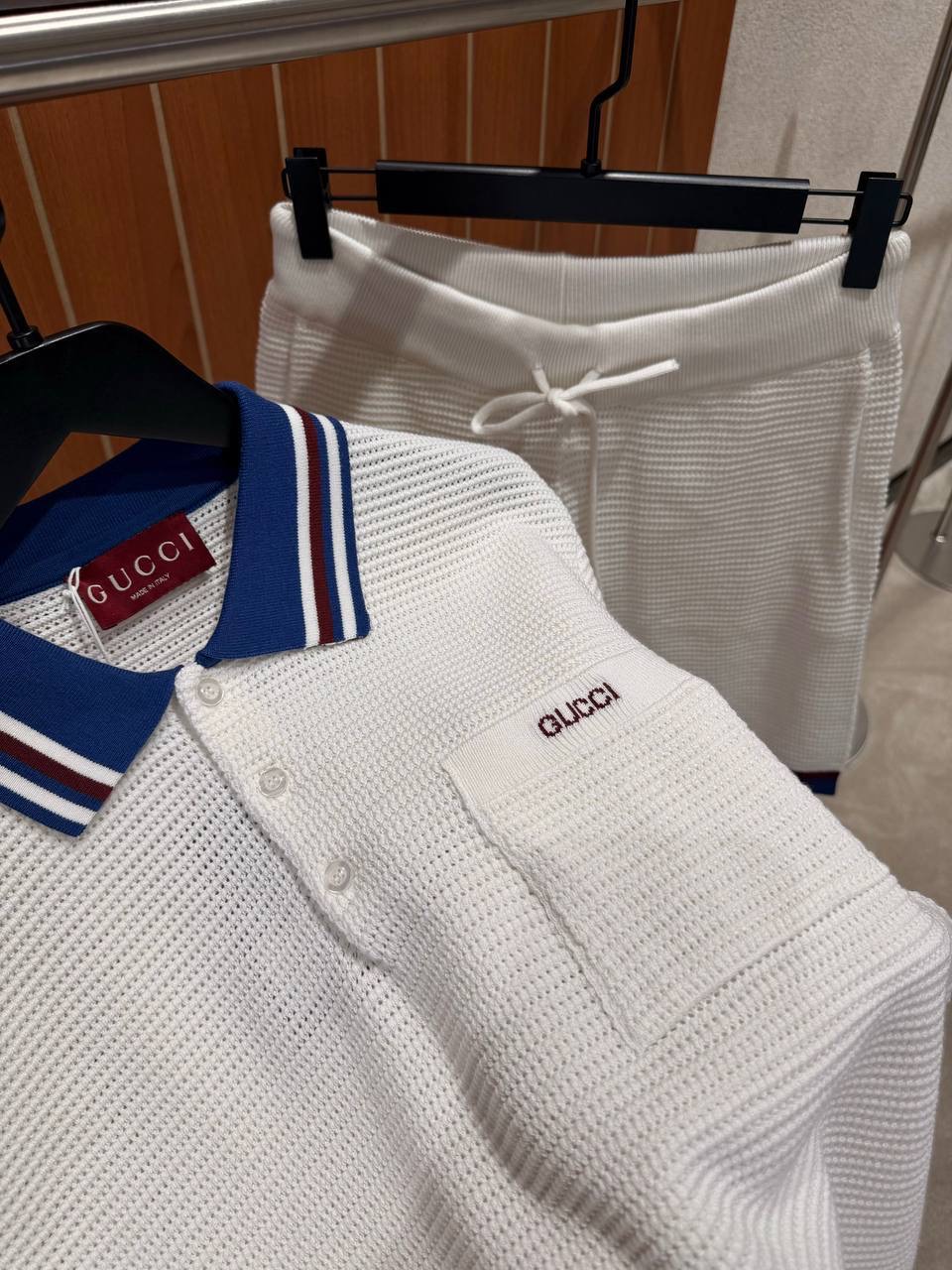 White Gucci Piquet Intarsia knit polo shorts set - Image 4