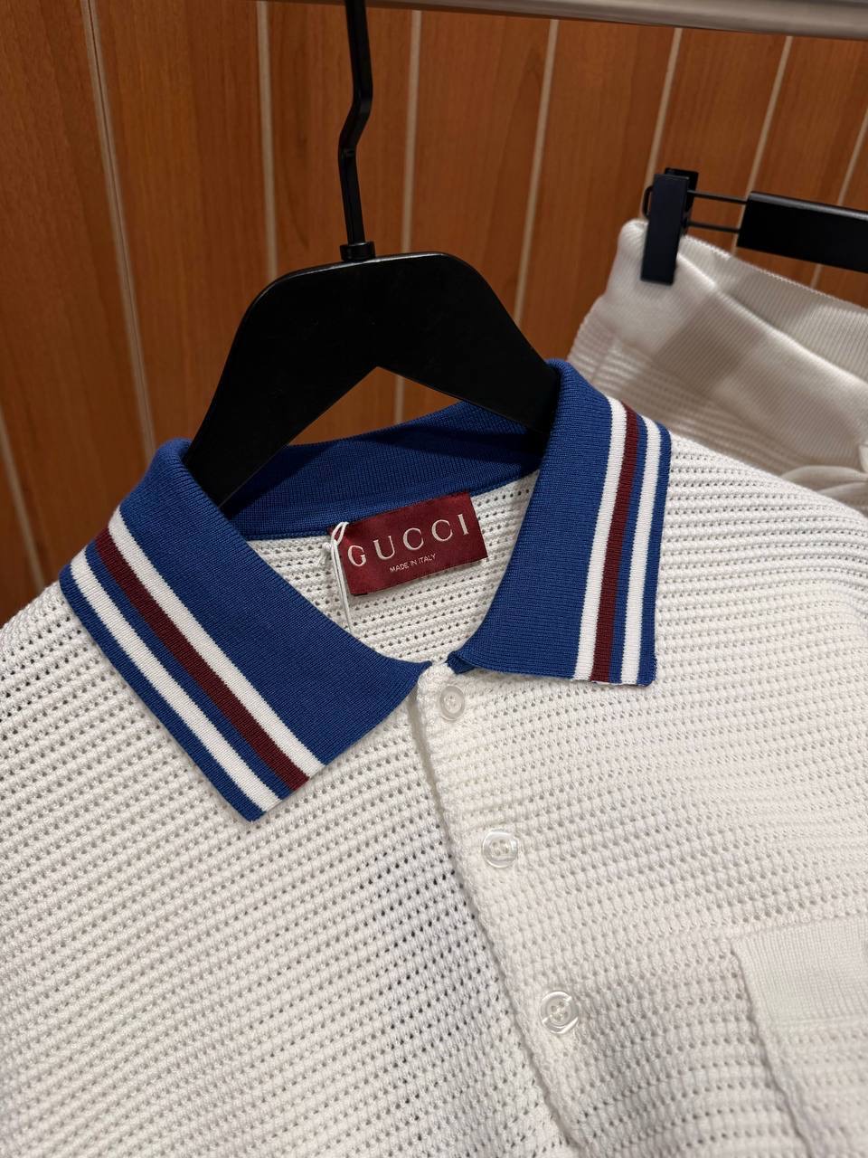 White Gucci Piquet Intarsia knit polo shorts set - Image 3