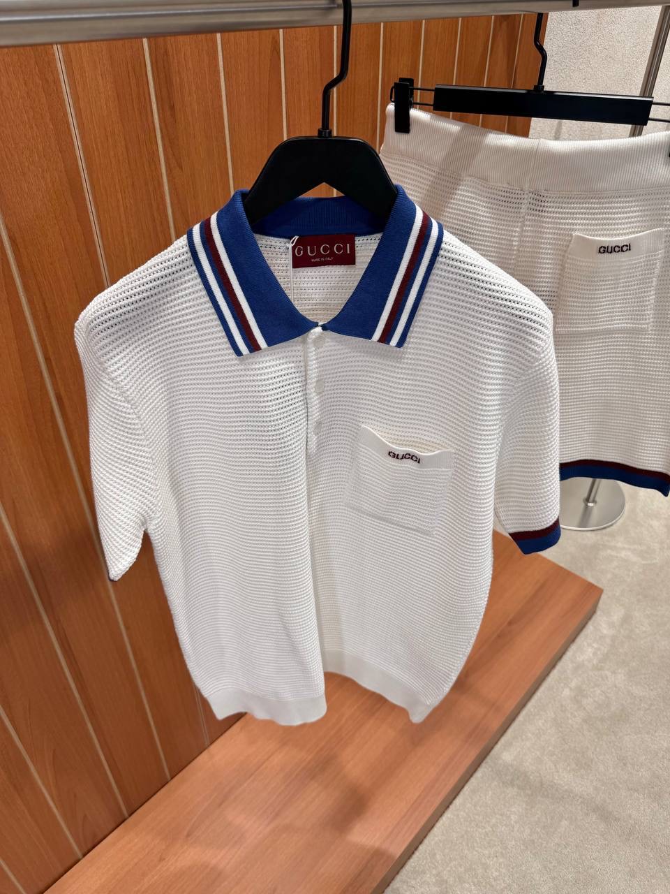 White Gucci Piquet Intarsia knit polo shorts set - Image 7