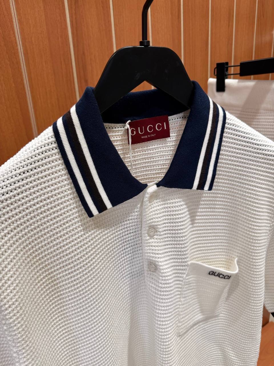 White Gucci Piquet Intarsia knit polo shorts set - Image 9