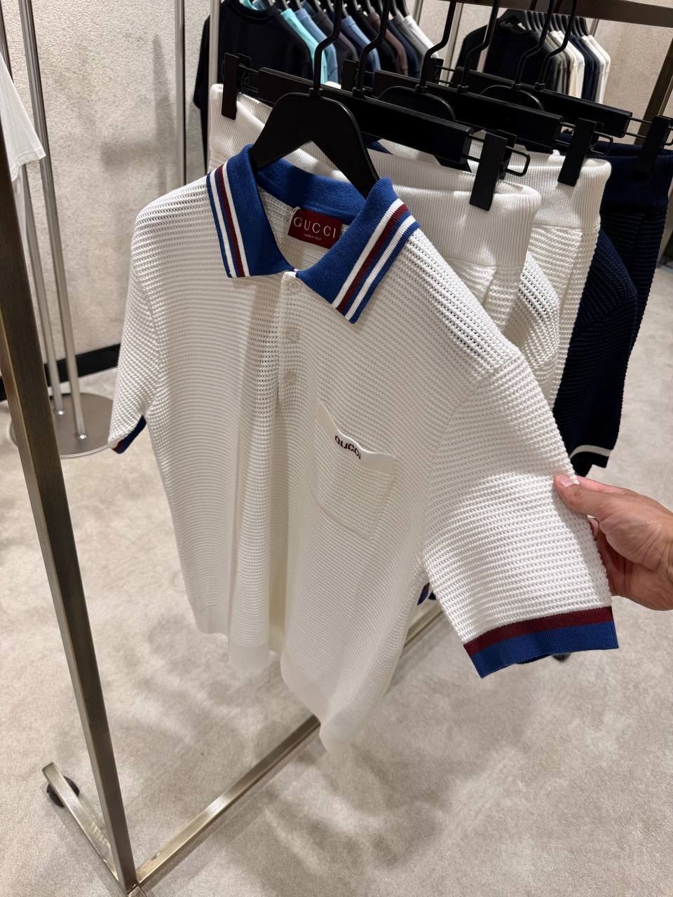 White Gucci Piquet Intarsia knit polo shorts set - Image 10