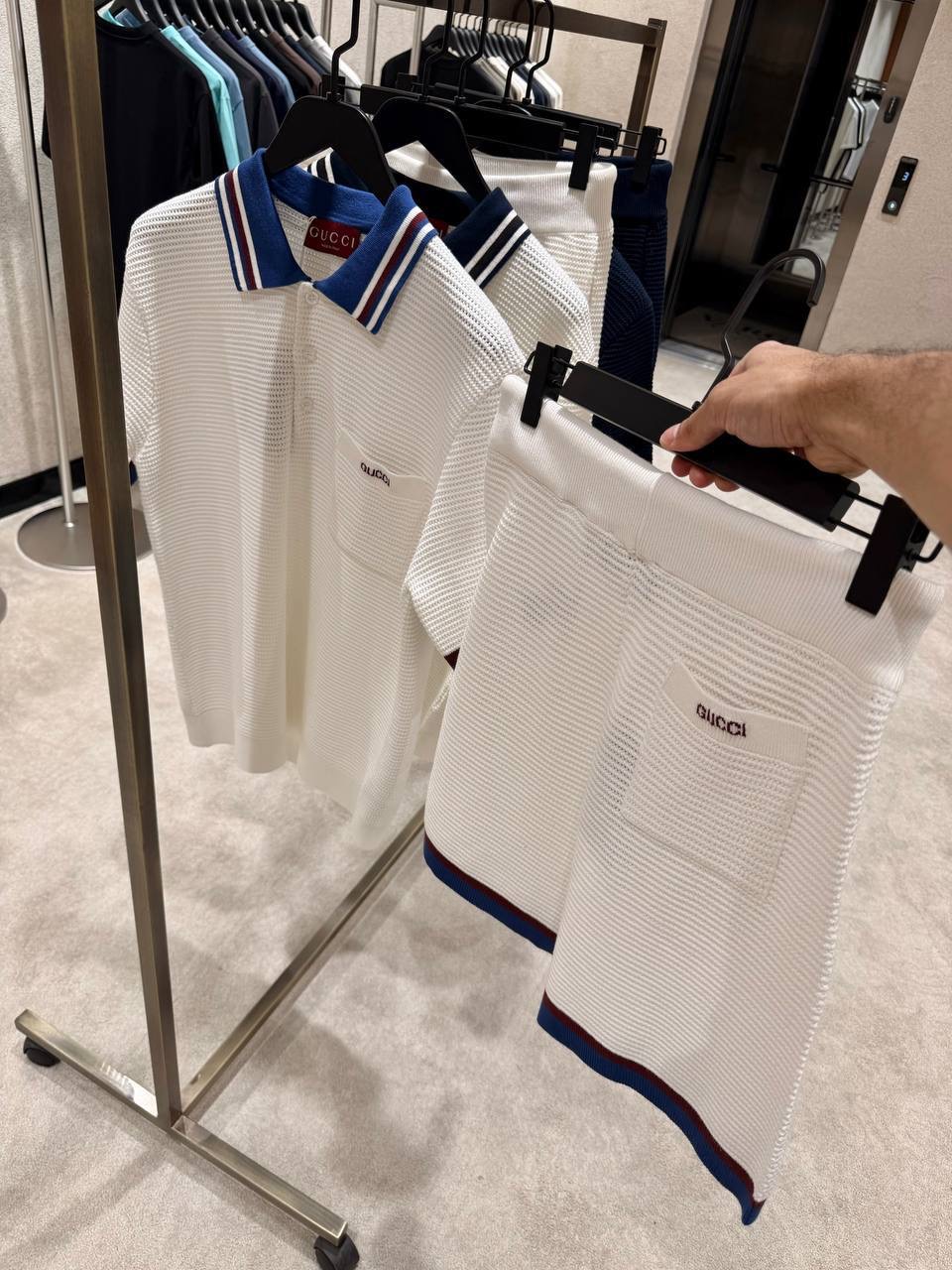 White Gucci Piquet Intarsia knit polo shorts set - Image 11