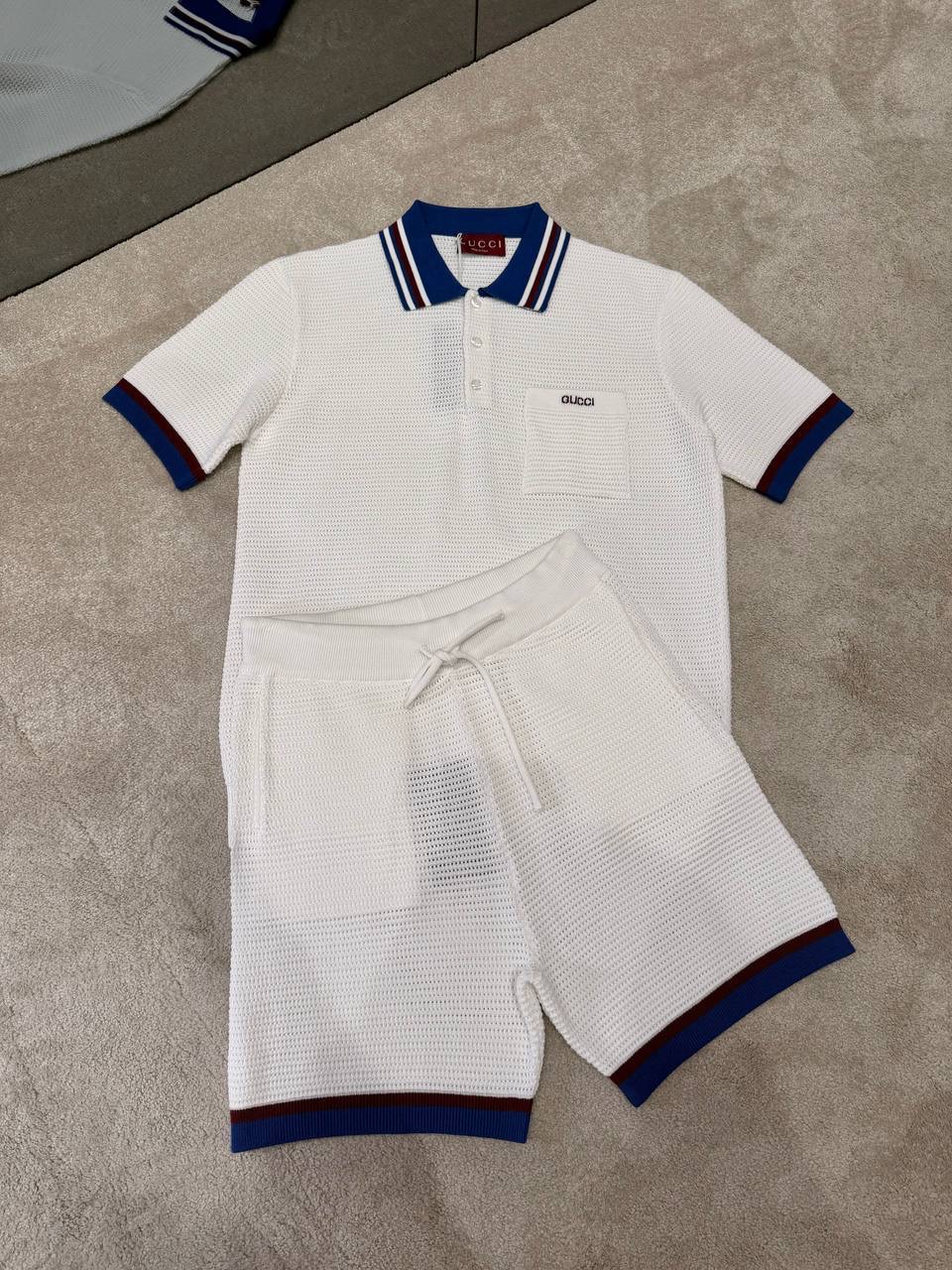 White Gucci Piquet Intarsia knit polo shorts set - Image 12