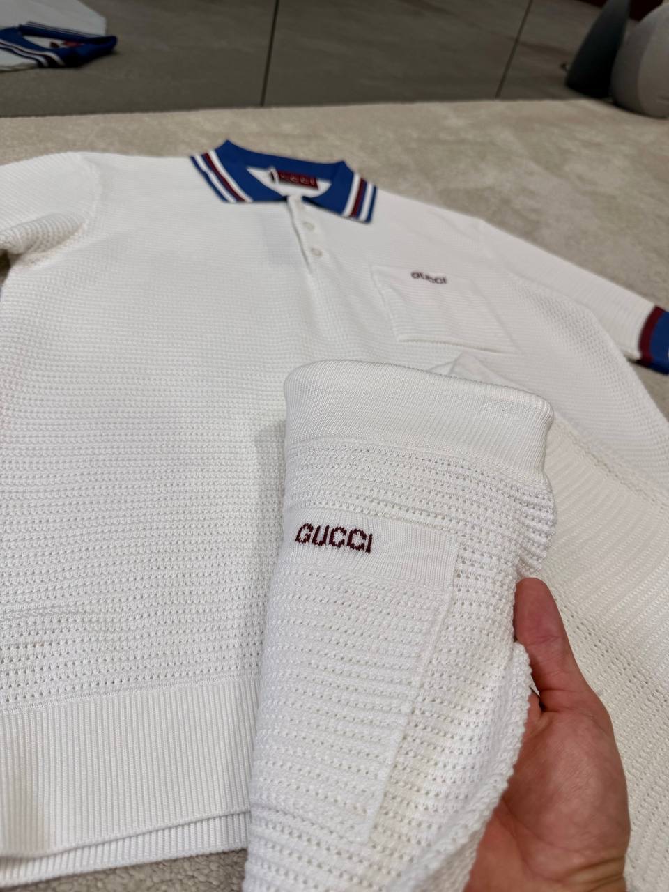 White Gucci Piquet Intarsia knit polo shorts set - Image 13