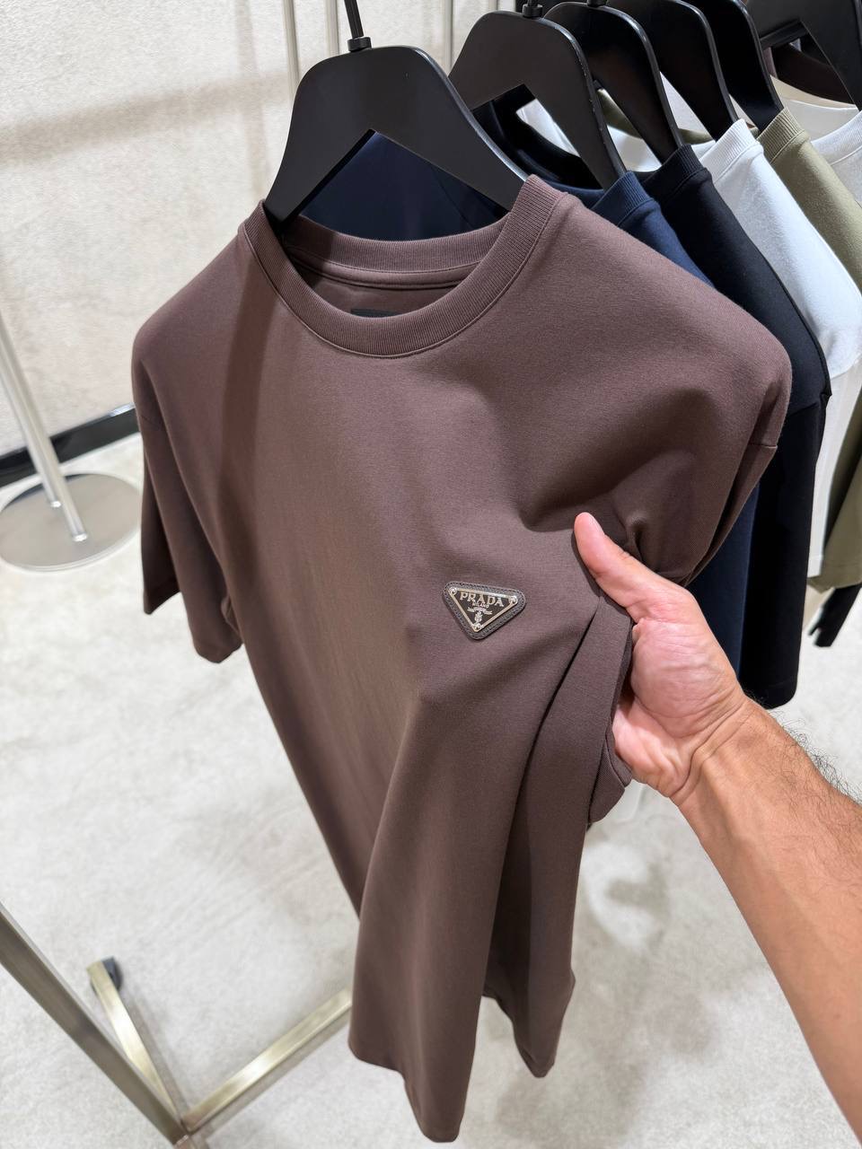 Brown prada logo tone cotton relaxed tee - Image 2