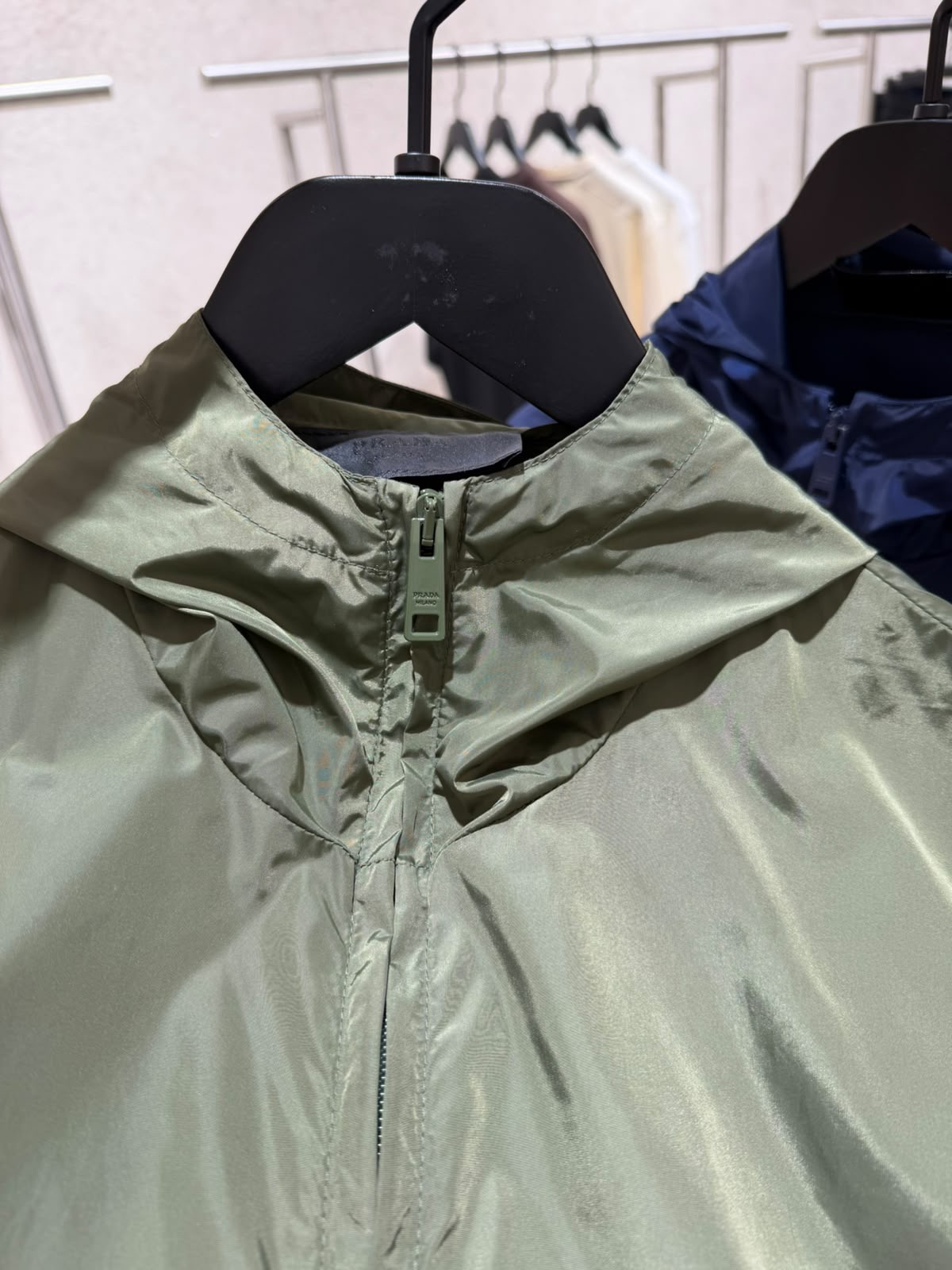 Green Prada hooded lightweight enamel triangle sleeve logo jacket - Image 2