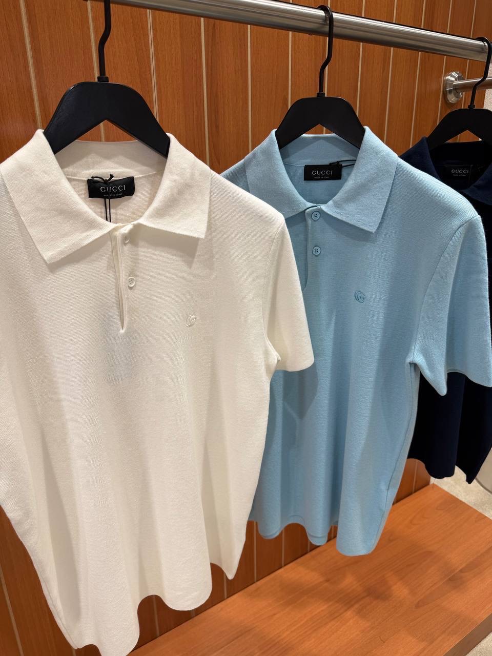 Blue Gucci double G embroidery silk-cotton knit polo tee - Image 8