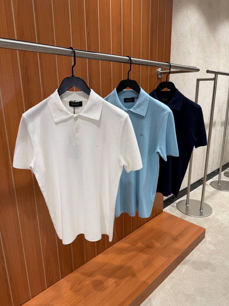 Blue Gucci double G embroidery silk-cotton knit polo tee - Image 9