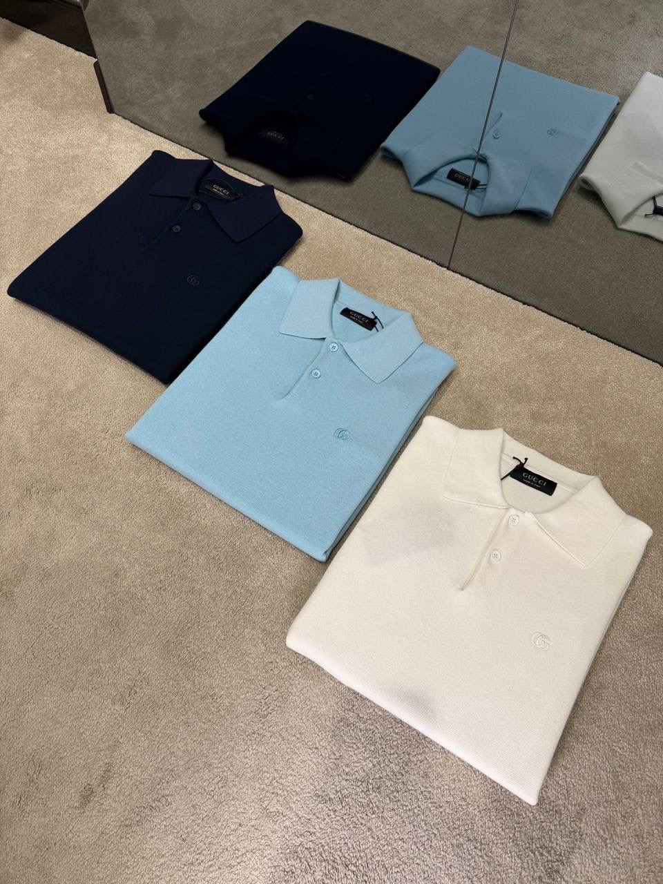 Blue Gucci double G embroidery silk-cotton knit polo tee - Image 7