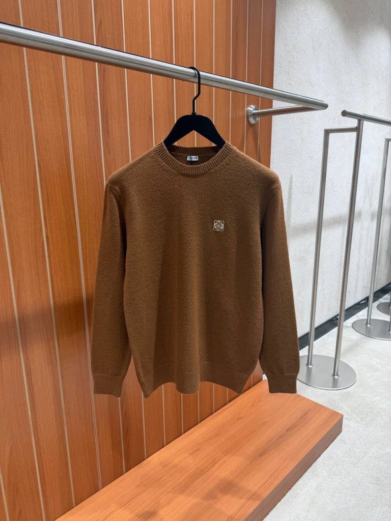 Brown Loewe Anagram logo embroidered wool sweater