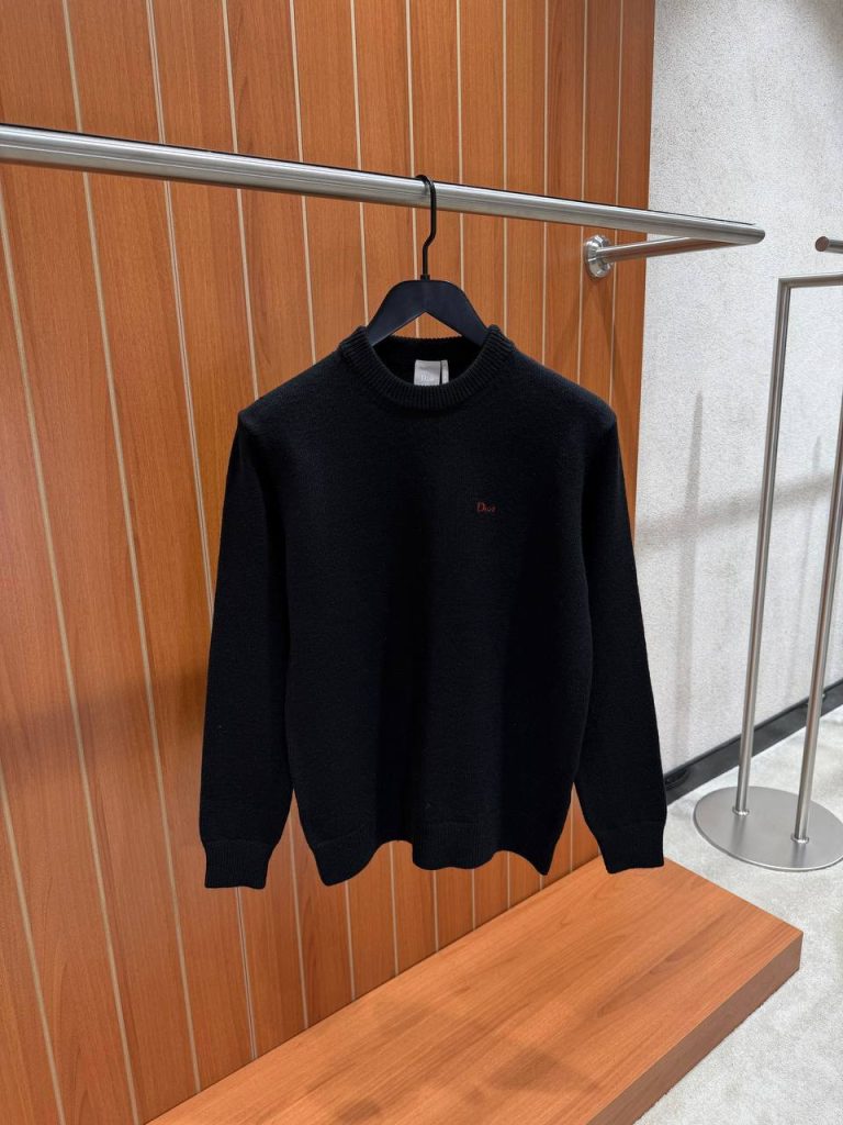 Black Dior red sea island embroidered logo cashmere sweatshirt