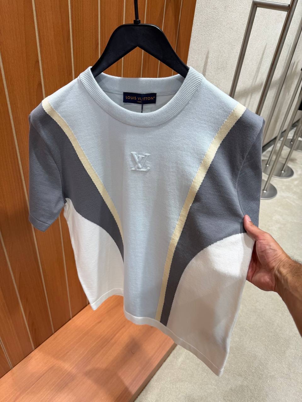 Gray LV Graphic Jacquard Crewneck cotton tee - Image 4