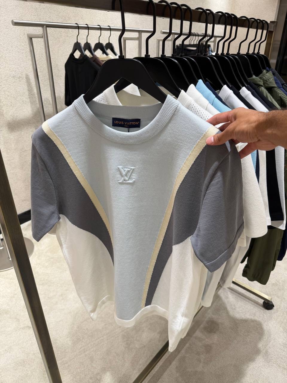 Gray LV Graphic Jacquard Crewneck cotton tee - Image 5